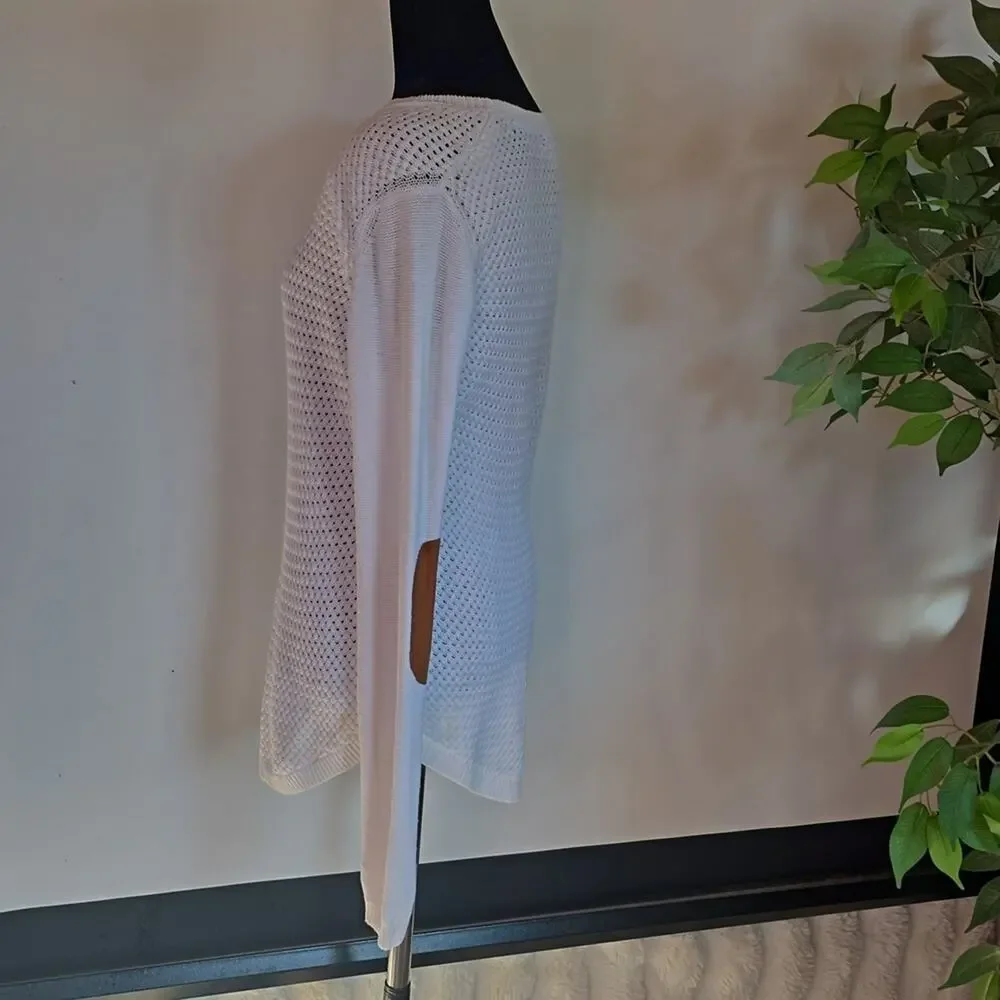 Stitch Fix Letty & Me White Knit Sweater With Suede Elbow Patches